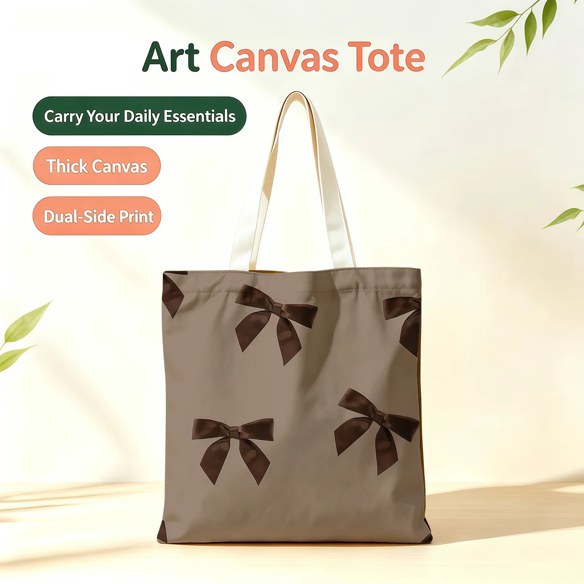 

Elegant Brown Bow Pattern Dual-Side Printed Tote Bag Eco Handbag for School Office Daily Errands Daily Must-Have Bag