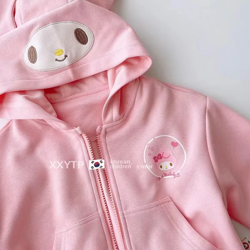 Pull à capuche Anime Cinnamoroll My Melody Cartoon pour enfants, manteau Kawaii, veste Kuromi, cardigan décontracté avec fermeture éclair, cadeau pour fille