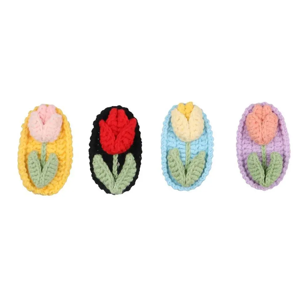 

Funny Wool Knitted Flower Barrettes Handmade Hair Accessories Crochet Barrettes BB Clip Headdress Embroidery Hairpin Children
