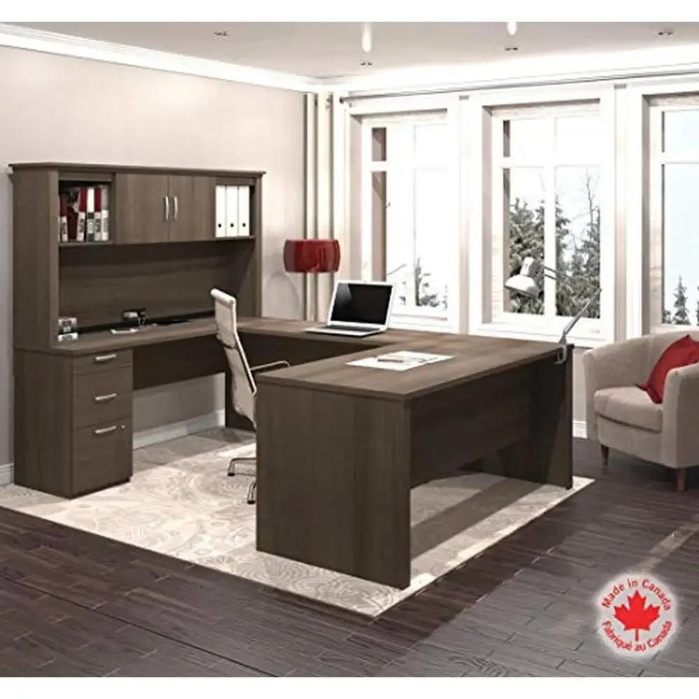 Executive Desk Set U or L-Shaped Design with Pedestal Hutch and File Drawers Antigua 66W