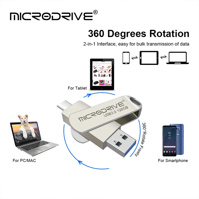 MicroDrive USB3.0 Flash Drive type-c 2 in 1 Pen drive TYPE-C Memory Stick 64GB 128GB 256GB U Disk image 5