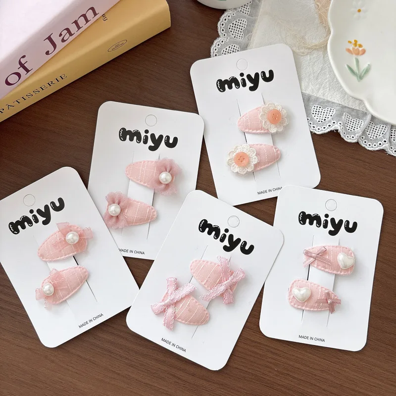 

2pcs/set Sweet Small Pink Bow BB Hair Clip for Girls Lace Pearl Tulle Baby Hair Clips Cute Children Side Bangs Hair Accessories