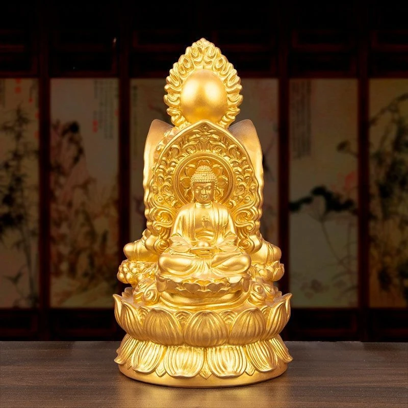 Chinese Style Three-Sided Ksitigarbha, Shakyamuni, and Guanyin Buddha Desktop Home Living Ornament