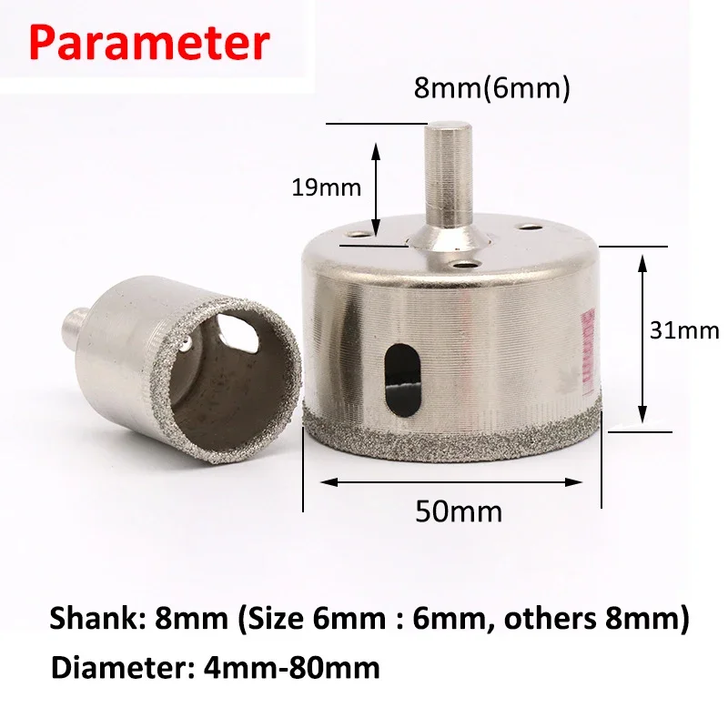1pcs 4-80mm Saw Hole Drill Bit Diamond Coated Electroplated Glass Bit Cutter Tile Marble Diamond Glass Hole Opener 8mm Shank