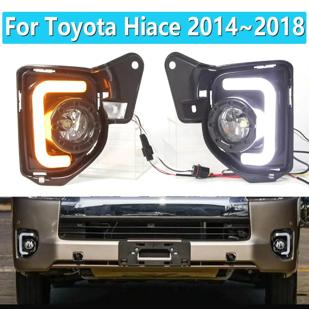 For Toyota Hiace 2014 2015 2016 2017 2018 Led DRL With Halogen Fog Light With Switch Harness Daytime Running Light Lamp Styling