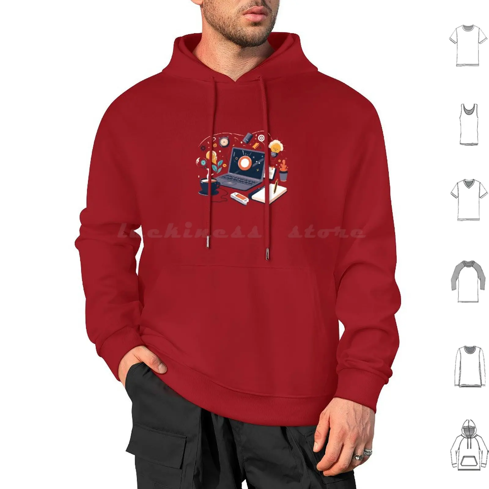 Creative Workspace Hoodie cotton Long Sleeve Workspace Creative Technology Laptop Coffee Modern