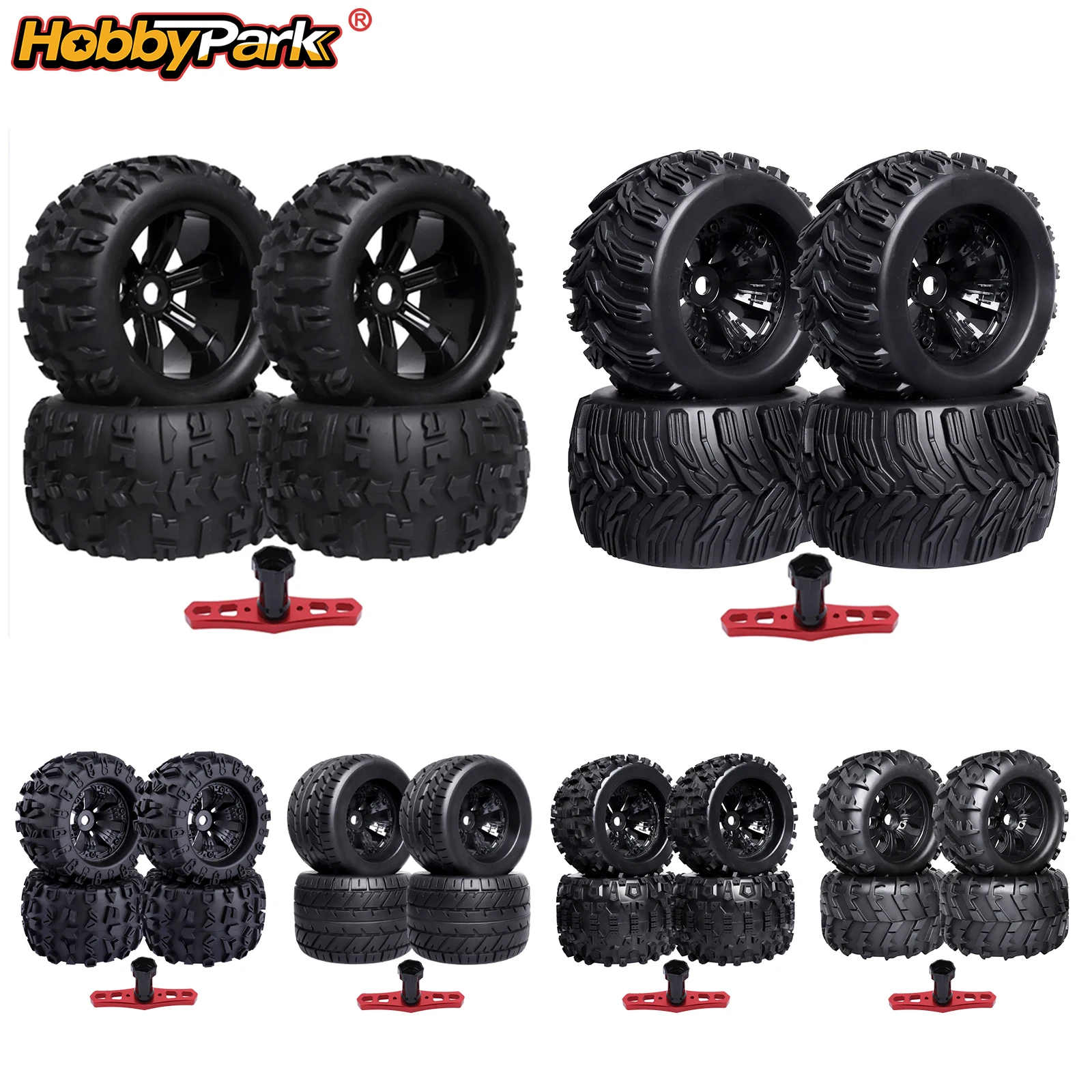 Шины и колеса HobbyPark Pre-Glued 17 мм Hex RC Monster MT для радиоуправляемых моделей 1/8 Traxxas Maxx Tmaxx E-Revo 3.3 Kraton Typhon 3S 4S 6S