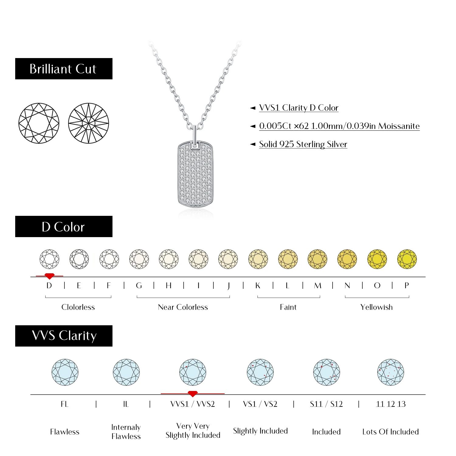 Women's D Color Moissanite Rectangle Pendant Necklace