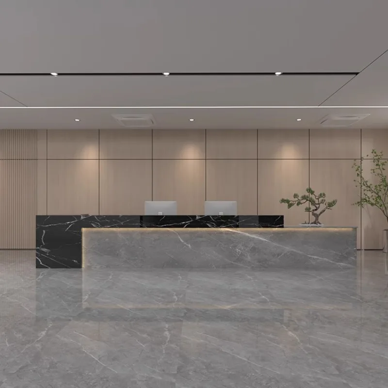

Luxury Salon Reception Desks Modern Long Shelves Restaurant Company Reception Desks Hotel Comptoire Accueil Lounge Furniture