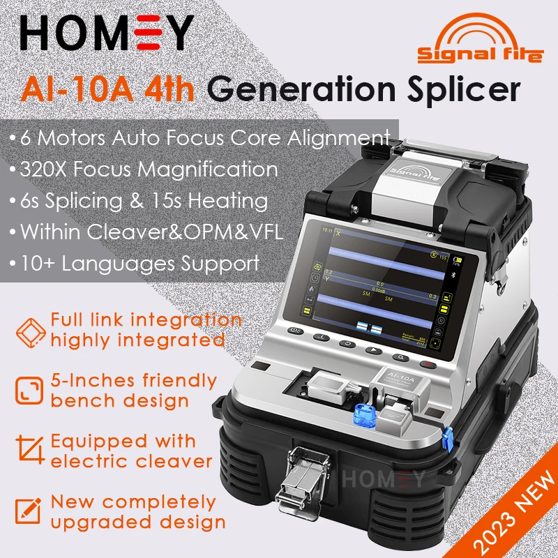 

Signal Fire AI-10A Optical Fiber Fusion Splicer AI-10 With Electric Cleaver Splicing Machine 6 Motors Automatic Core Alignment