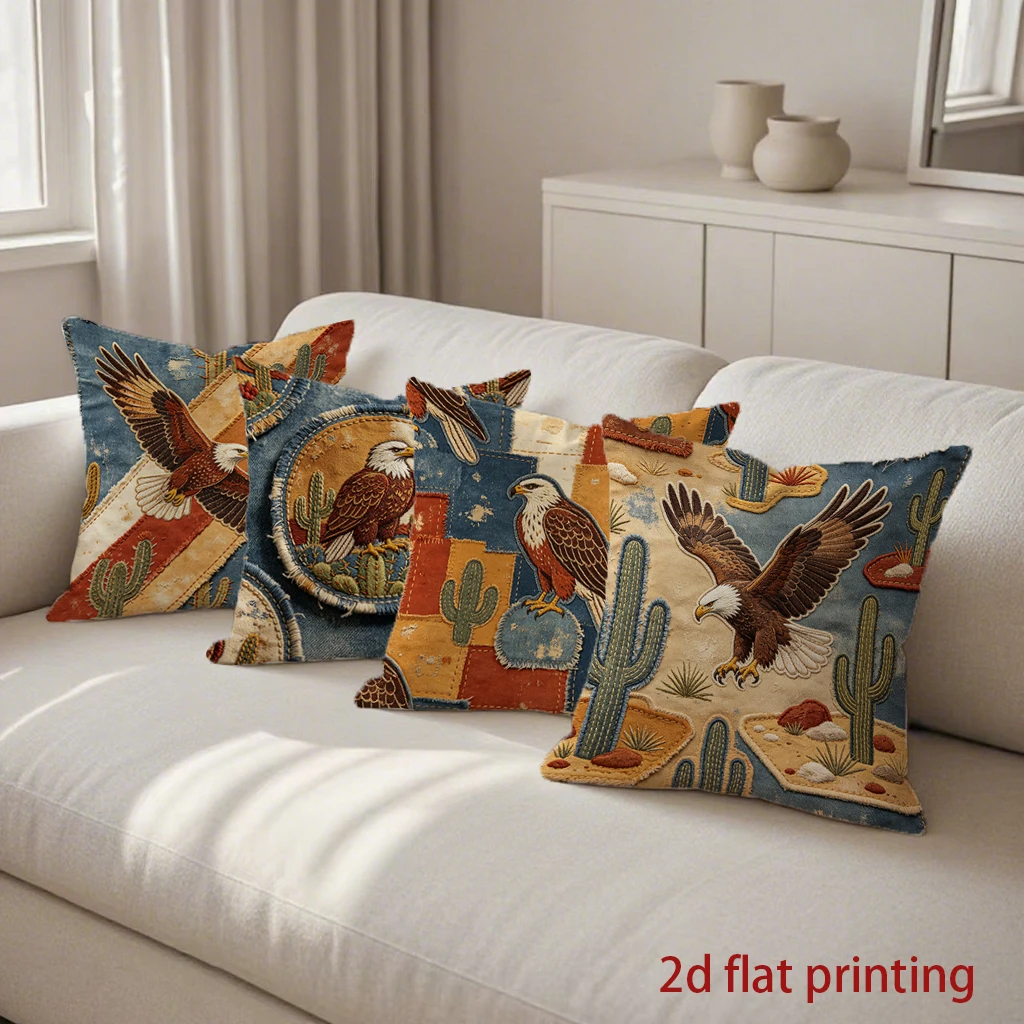 Eagle Cactus Western Pillow Cover Pattern Cushion Cover Suitable for Sofa Bedroom Car Pillow Cover