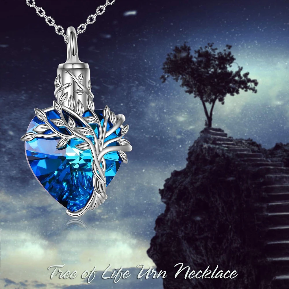 Herz-Baum-des-Lebens-Urnenkette für Asche, Silber, Kremationsschmuck mit Trichter zum Befüllen, Gedenkschmuck, Geschenke für Frauen und Mädchen – Detail 4
