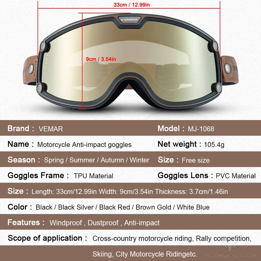 Retro Motorrad Brille Winddicht Motocross Sonnenbrille Vintage Moto Helm Brille Radfahren Racing Cafe Racer Chopper Brille