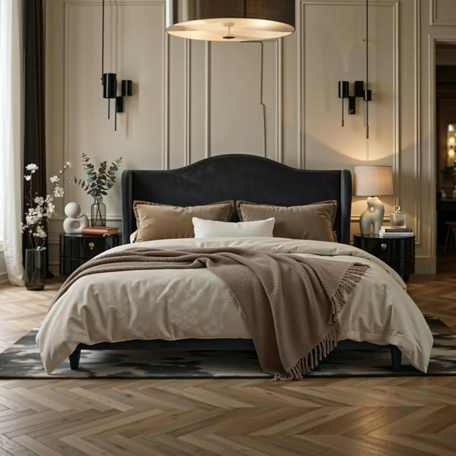 Full Size Velvet Wingback Upholstered Bed 47