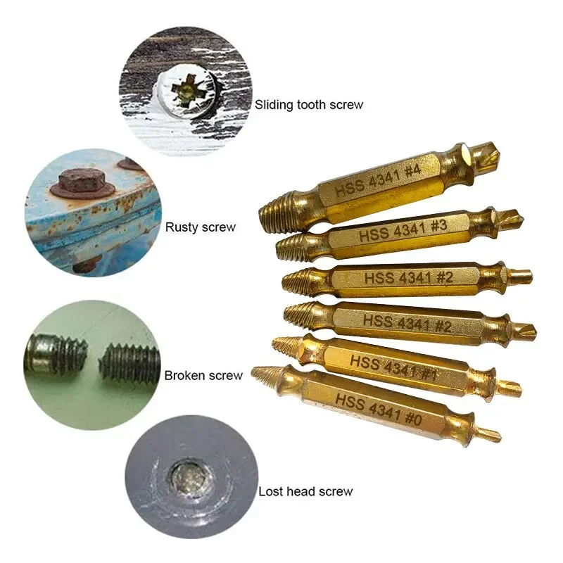 HSS Damaged Screw Extractor Set Double Head Drill Bit Stripped Broken Remover Easily Quickly Take Out Kit Broken Wire Tool Set