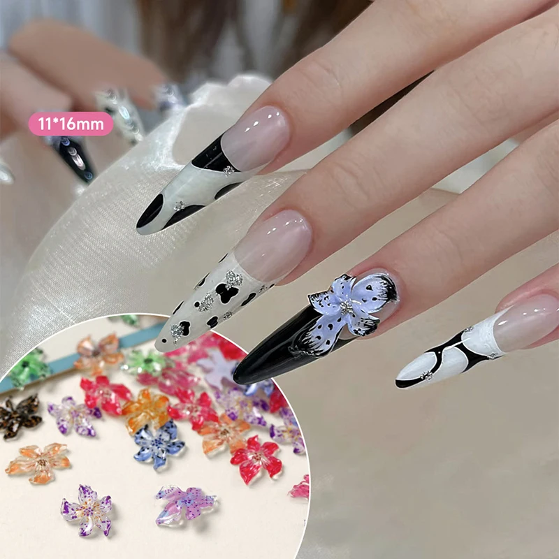 50pcs Ice Transparent Flower Resin 3d Nail Art Charms Lily Flowers Nail Decorations Diy Jewelry Accessories