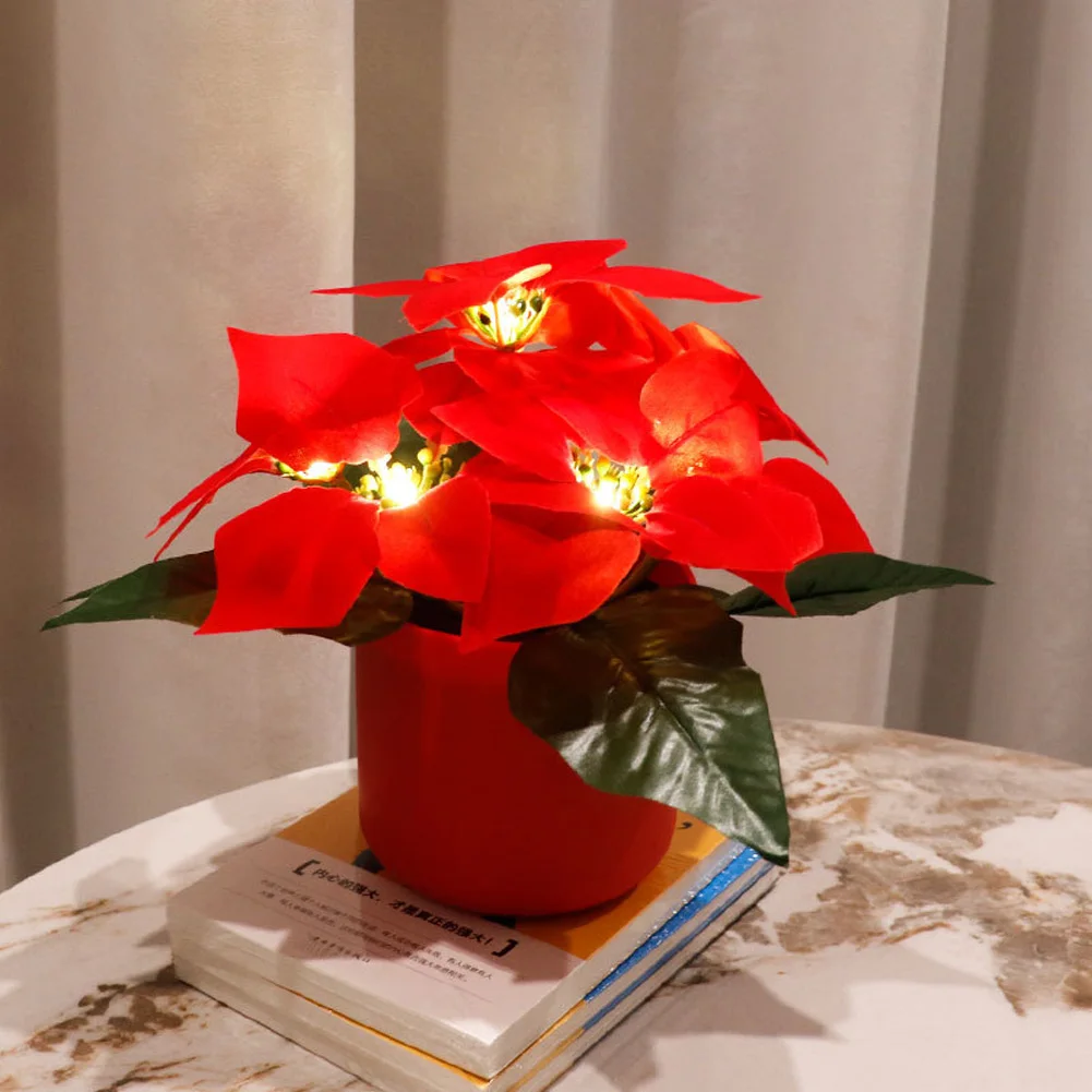 

LED Flowers Bonsai Poinsettia Plant Battery Powered Table Arrangements Bouquets For Christmas Decorations