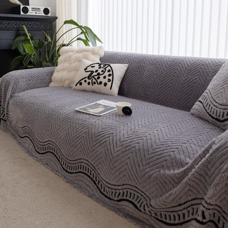 Luxury Sofa Cover L-Shaped Couches Chenille Reversible Stretchable Sofa Protector Slipcover Non-Slip All-Season Couch Blanket