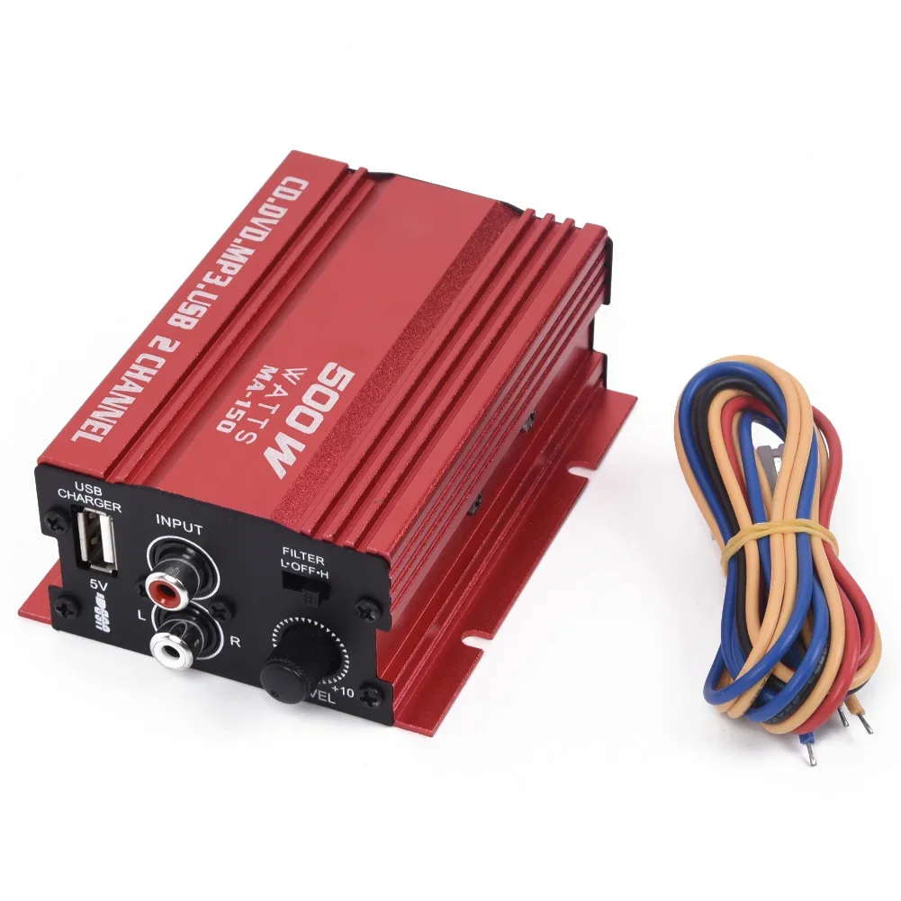 

1set Car 12V 500W 2 Channels Mini Hi-Fi Stereo Audio Amp Subwoofer Aluminum Alloy Red L/R Speaker Power LED Indicator