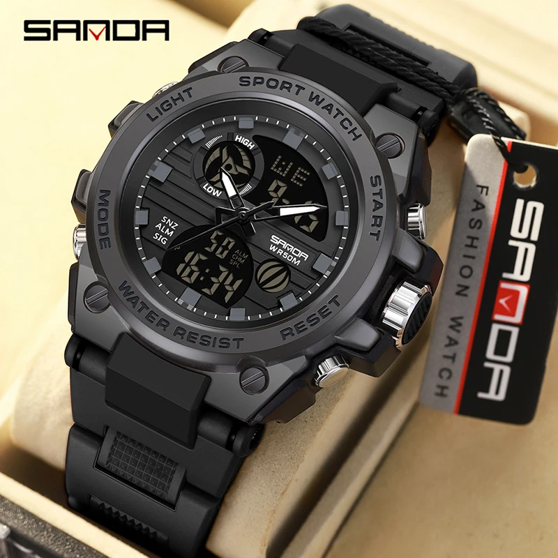 

SANDA Men's Watches Sports Outdoor Waterproof Military Wrist Watch Tactics LED Alarm Stopwatch 2023 New Fashion Clock 9011