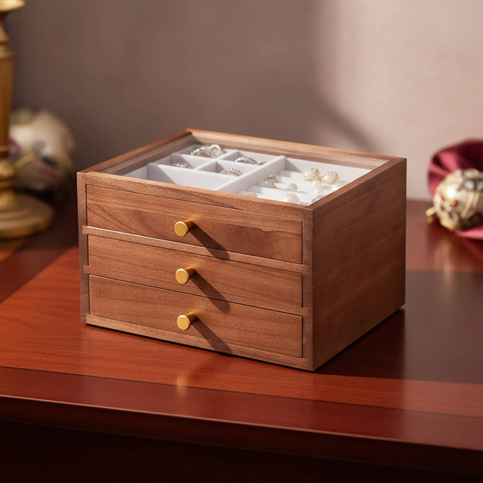 Vintage Jewelry Storage Box Large Capacity Wooden Jewelry Organizer Band and Necklace Holder Sturdy Wood for Women