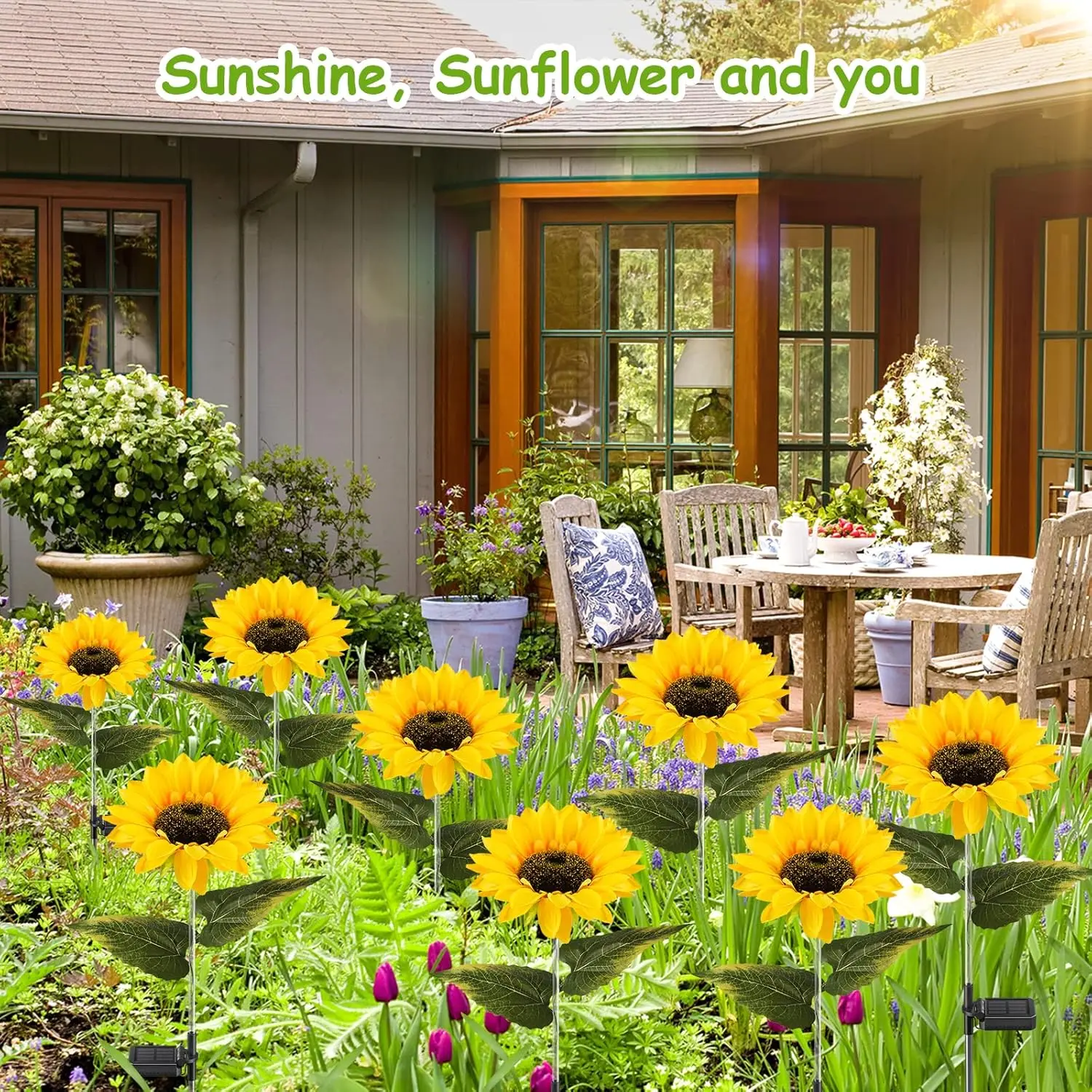 100er Pack Sonnenblume Outdoor Solar leuchten für draußen mit lebensechten größeren Sonnenblumen & hellen LED, für Hof Weg Garten Dekor