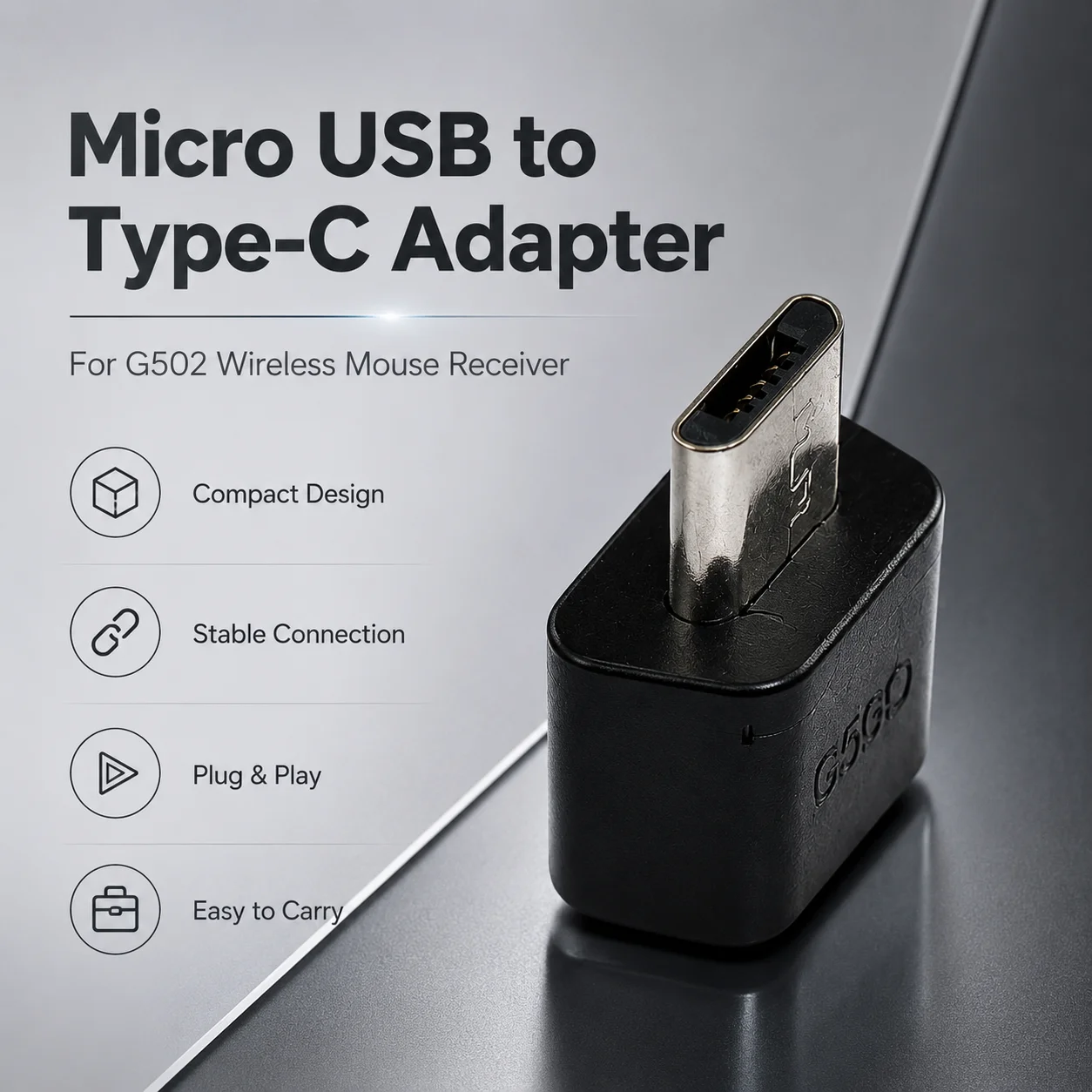 Type-C Adapter for Logitech G502 Wireless Mouse Receiver Micro USB to USB-C Converter Mini Dongle Connector