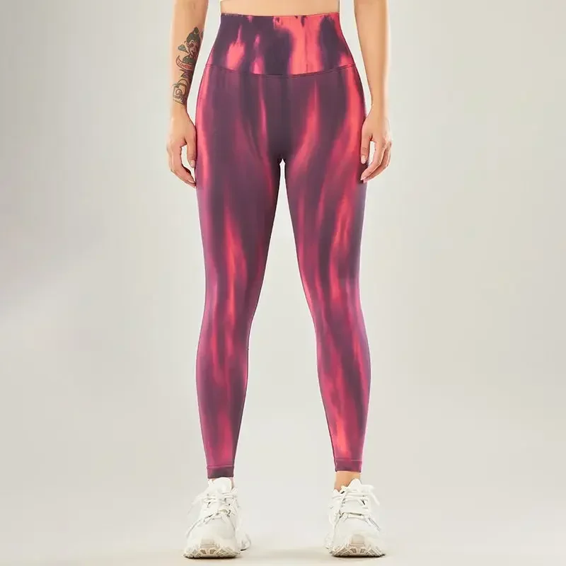 Tie-Dye Aurora Seamless Pants Peach Hip Seamless Women Fitness Leggings High-Waist Breathable Tight Yoga Sports Pants