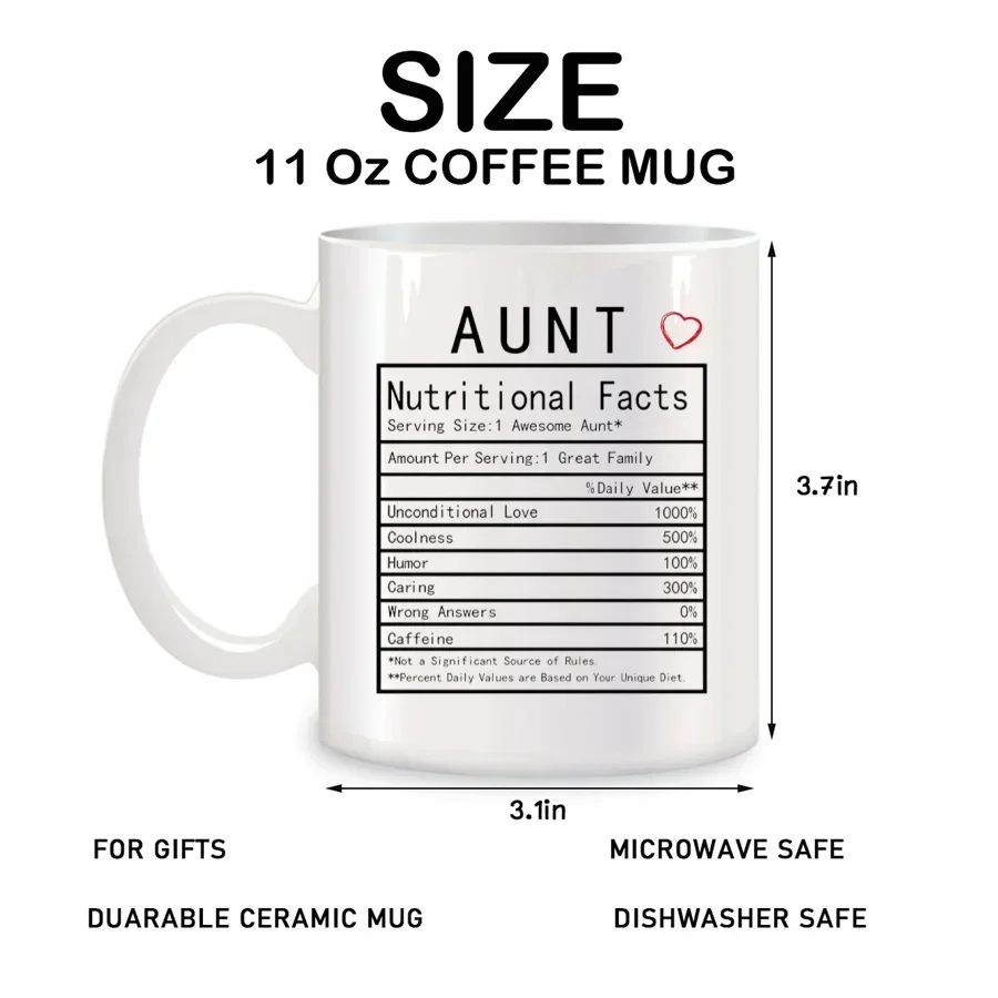 Aunt Nutritional Facts Mugs For Aunt Auntie from Nephew Niece Birthday Novelty Coffee Ceramic Tea Cups White 11 oz