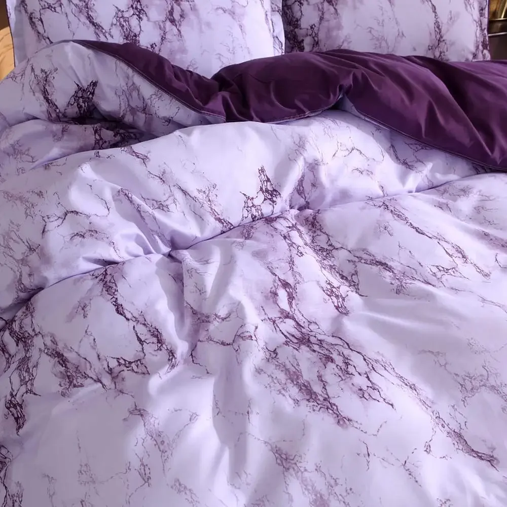 

Bedding Set Printed Marble White Purple Duvet Cover King Queen Size Quilt Cover Brief Linens Bed Comforter Cover 3Pcs