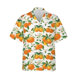 Hawaiian Men's Shirt For Men Fashion 3D Print Fruit Orange Fruit Lapel Short Sleeves Summer Casual Male Clothing Button Shirts