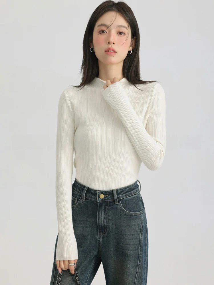 المرأة سليم صالح اللون سترة f عالية الياقة قاعدة مرنة irt ملابس داخلية تي شيرت طويل Sve الخريف الشتاء Faion #3