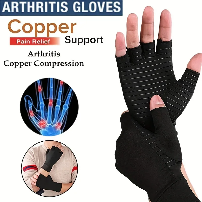 Compression Arthritis Gloves Half Finger Relief Copper Ion Fiber Pressure Protective Gloves Joint Rehabilitation Care Training