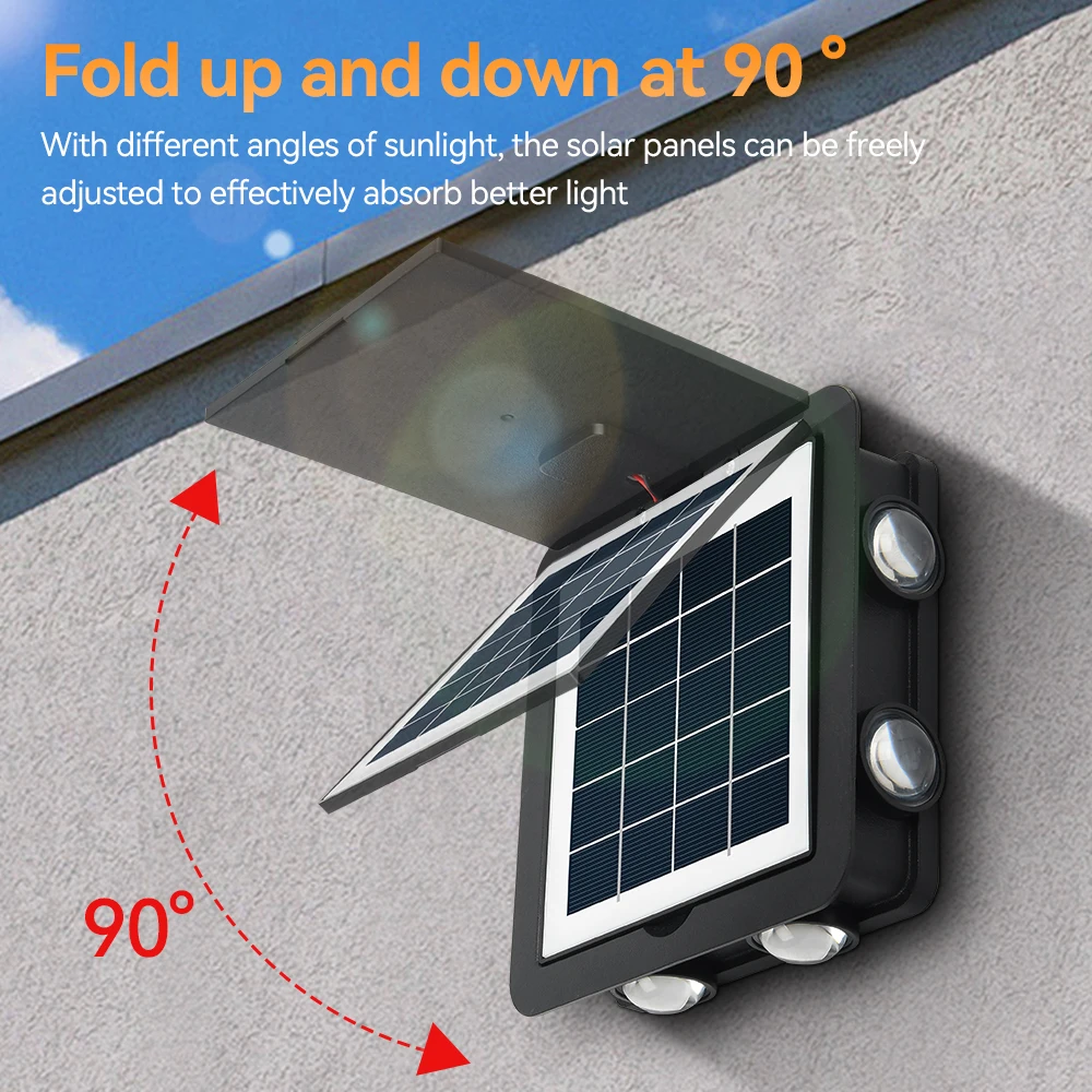 Outdoor Solar Wall Lamp LED IP65 Waterproof Quadrilateral illumination Home Garden Yard Fence Decoration Strong Bright Warm Whit