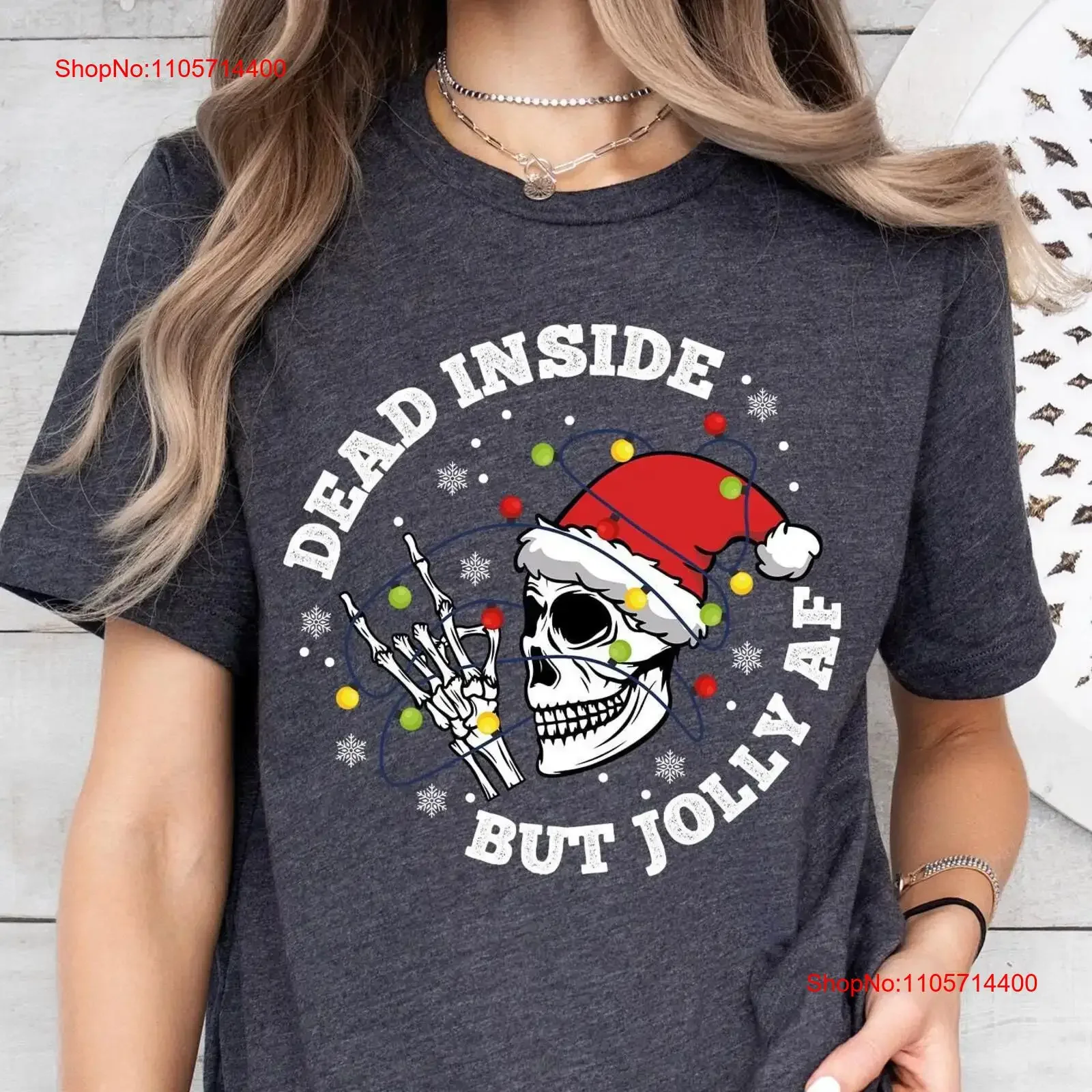 Dead Inside But Jolly AF T Shirt Christmas Skeleton Holly Spirit Funny vintage Washed fashion graphic Top For Everyday Wear