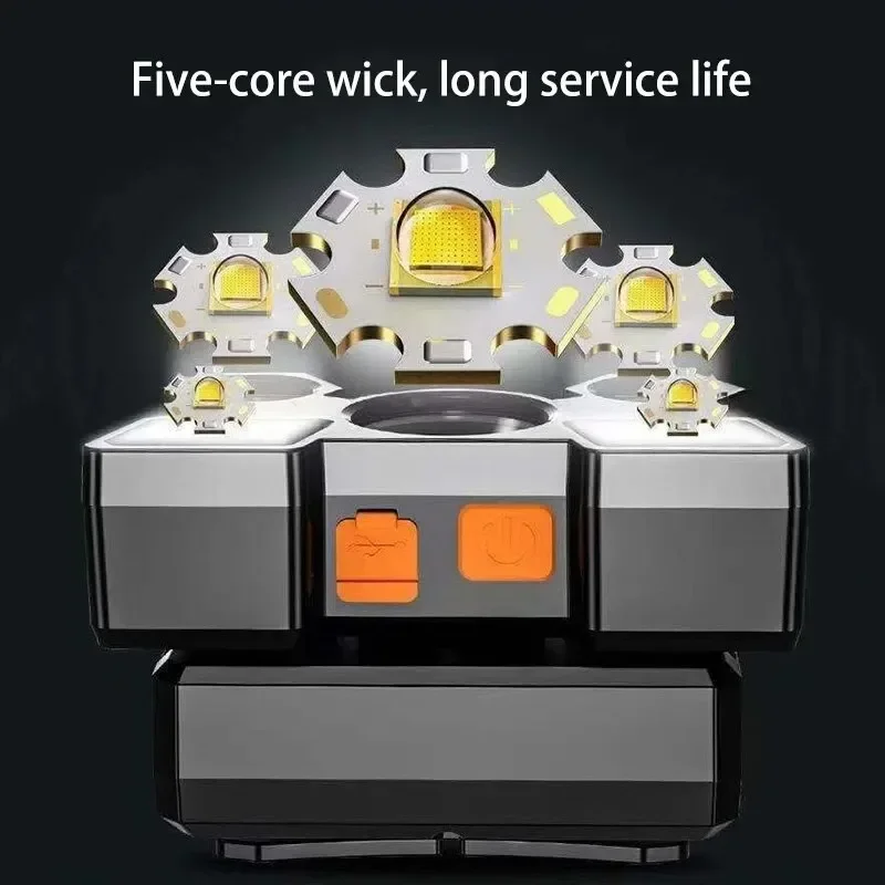 5LED Bright Headlamp Rechargeable Waterproof Adjustable 4Modes Lightweight for Outdoor Camping Running Hiking