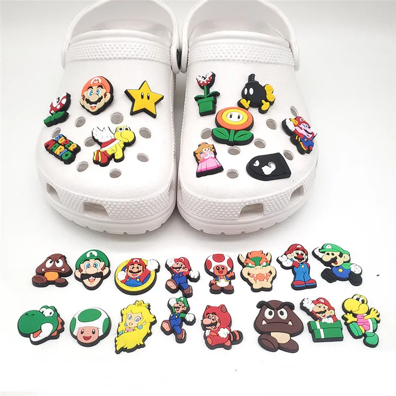 10pcs Anime Mario Bros Collection Shoes Charms for Crocs DIY Shoe Decorations Accessories Super Mario Sandal Decorate Kids Gift