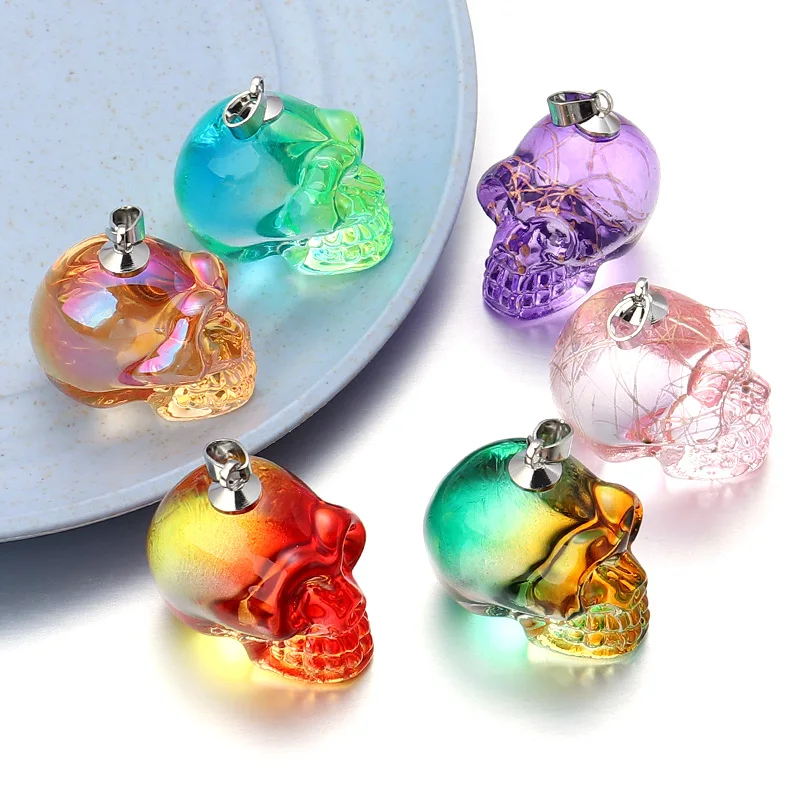 One Piece Punk Lampwork Skull Pendants Multicolour Skeleton Pendant Charms Necklace Statement For Men Male Jewelry Accessories