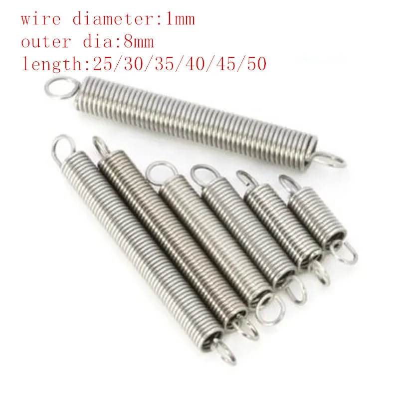 2pcs 1.0*8/10/12*L 1.0mm stainless steel Tension spring with a hook extension outer dia 8mm spring length 20mm to 150mm