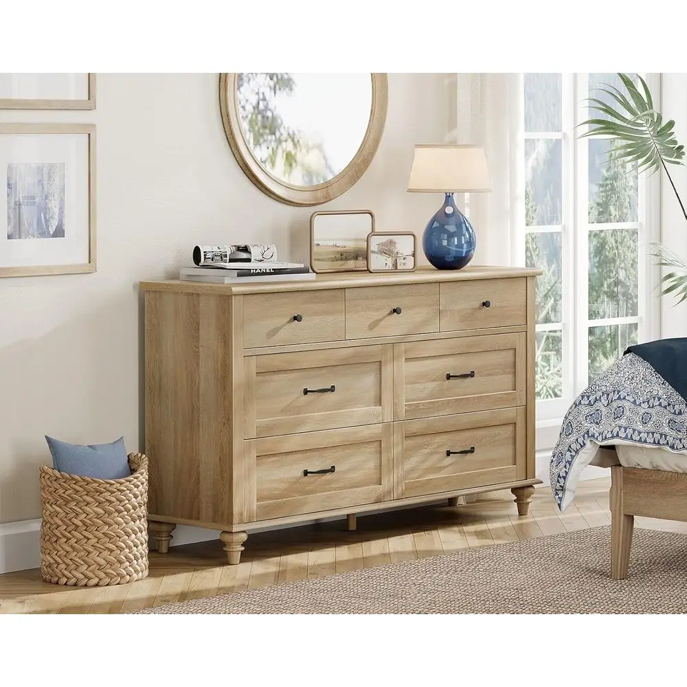 Solid Wood 54 Oak Chest for Bedroom and Kids' Room with Rustic Storage Drawers