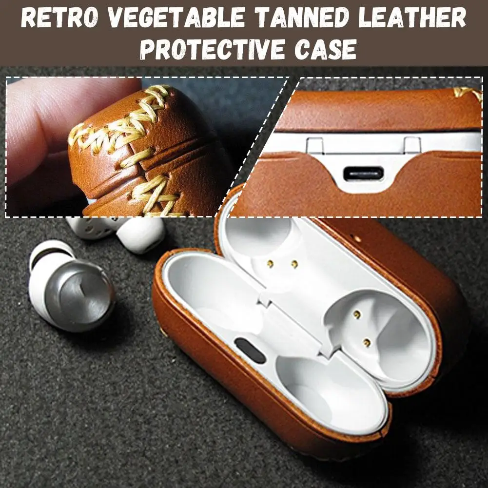 For Technics EAH-AZ100 Leather Protective Case Anti Hand-made Vegetable Case Fall Dust-proof Cowhide And Tanned B7H2
