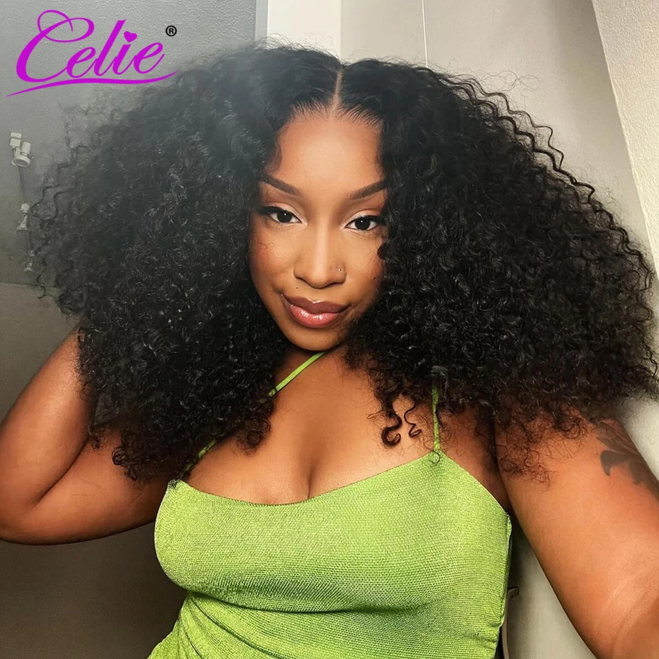 Celie Bomb Look Short Kinky Curly Wig Parting Max 9×6 Pre-cut HD Lace Wear Go Wig Bleached Knots