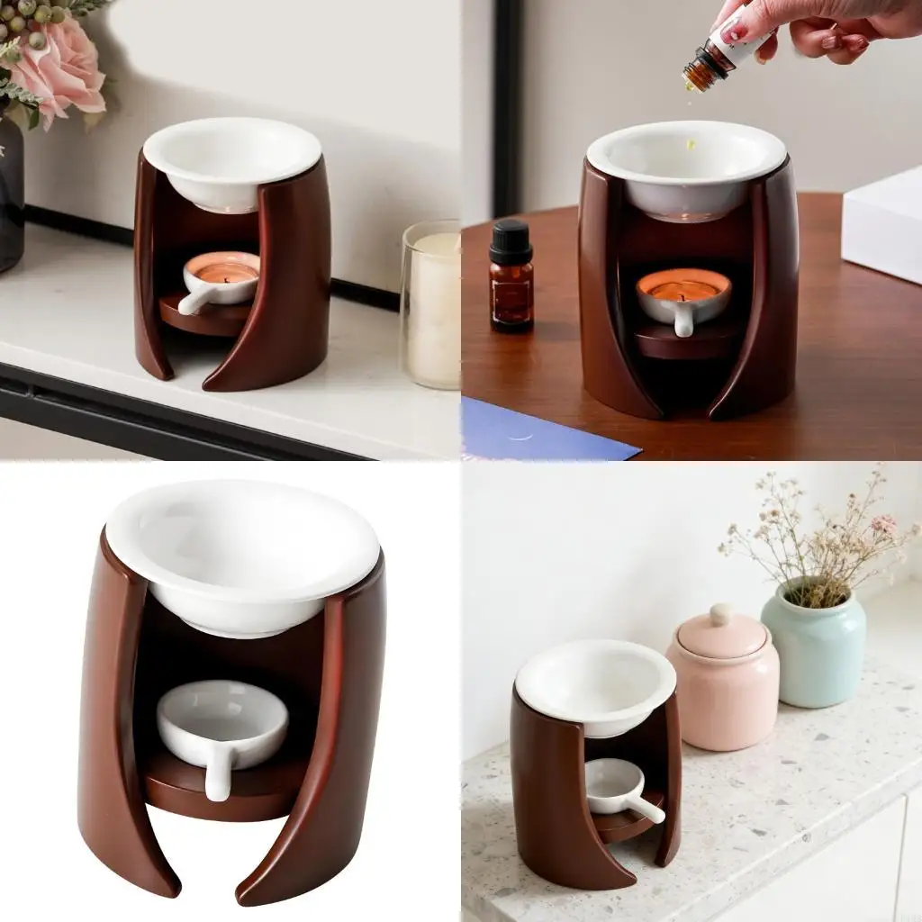 F19B Ceramic Aromas Diffuser Stove Essential Oil Wax Melts Burners with Tealight Holder Spoon Set For Relaxation And Decors