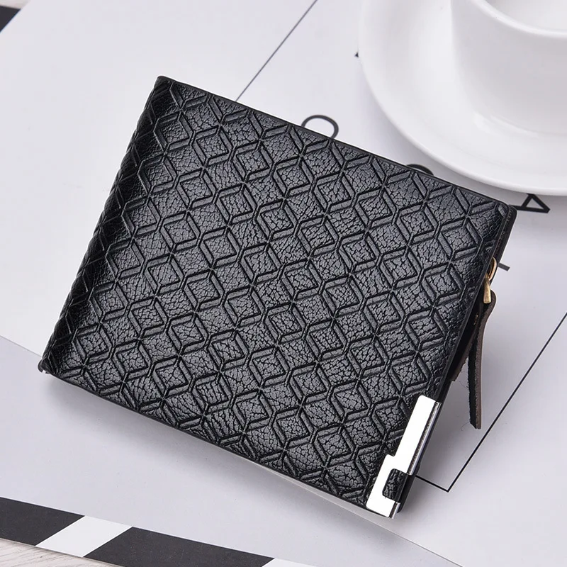 Men's Wallet Carteira Plaid Short Wallets Knurling Leather Male Wallet Retro Billeteras Para Hombre Small Zipper Man Wallet