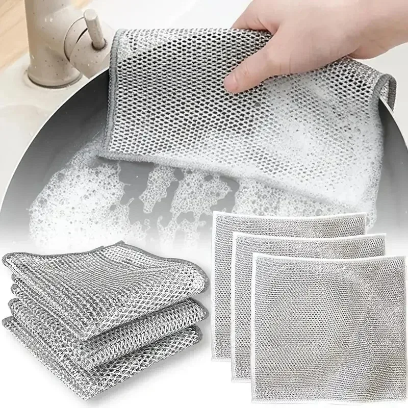 Magic Cleaning Cloth Multifunctional Double-sided Thickened Metal Wire Rag Kitchen Non-stick Oil Dishcloth Towel Cleaning Tool