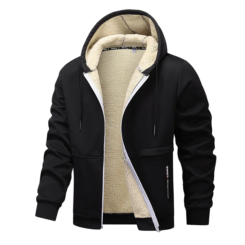 Inverno nova jaqueta de lã sherpa masculina engrossar casaco com capuz quente esportes ao ar livre à prova de vento casual jaqueta de lã térmica para homem