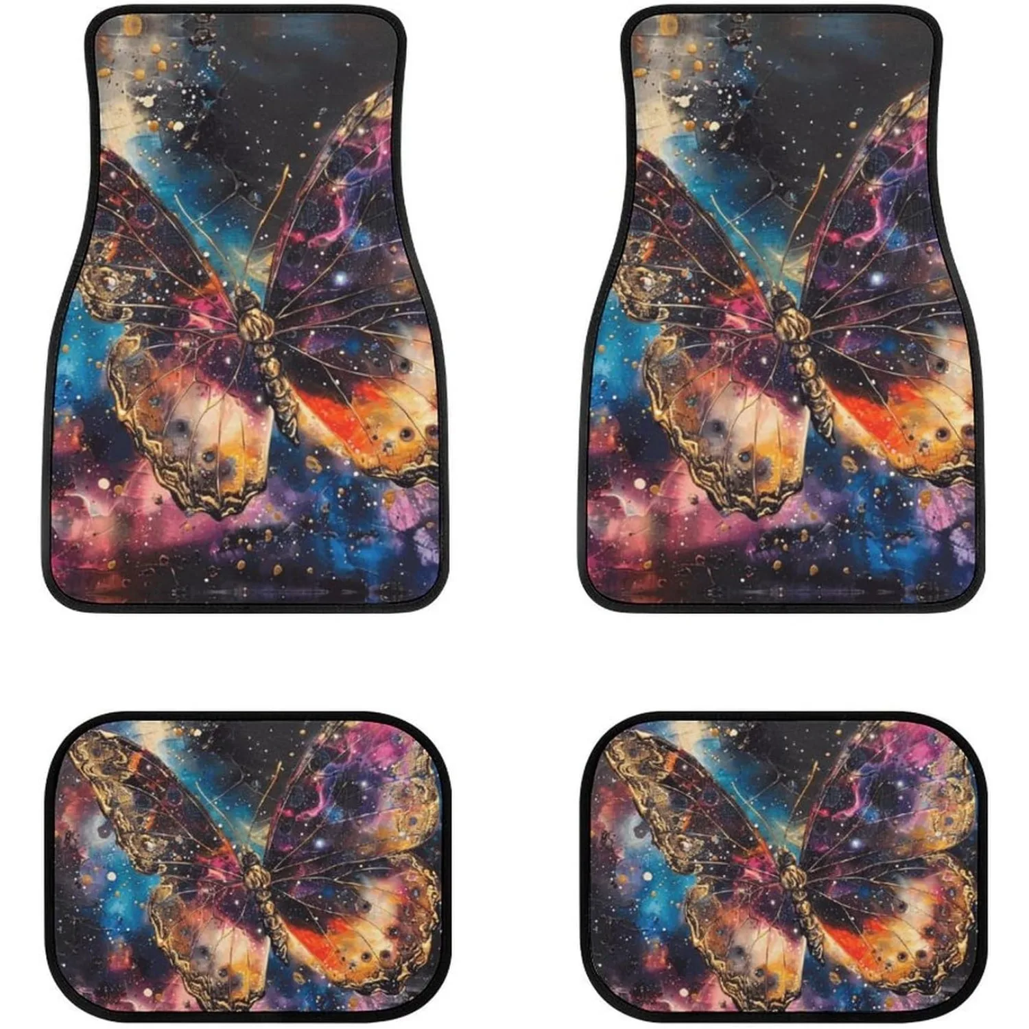 Galaxy Butterfly Colorful 4pcs Car Floor Mats, All-Weather Universal Fit Additions For Suvs, Vans, Sedans, And Trucks