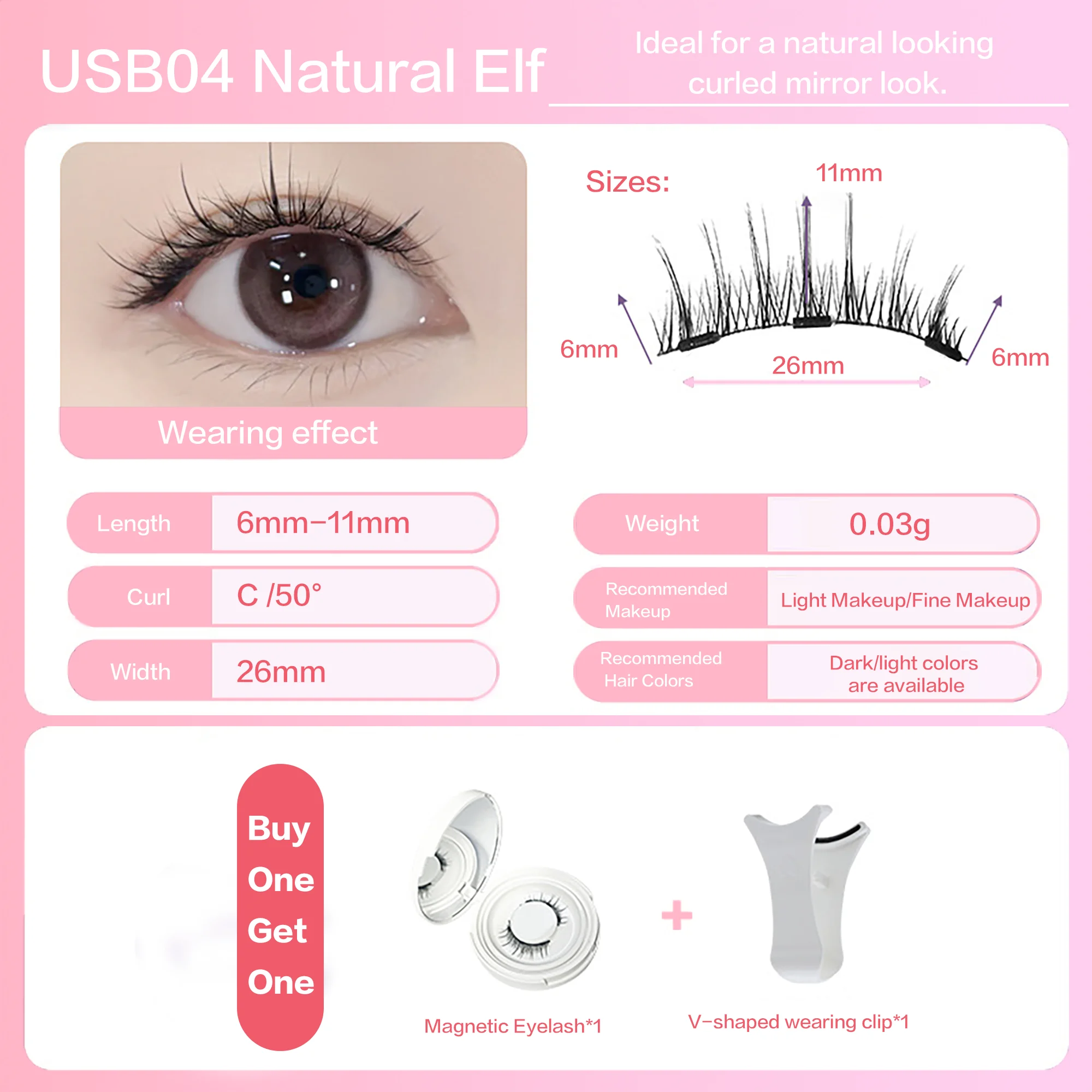 2Pairs PRAECLARUS Natural Elf Magnetic Eyelashes Reusable Glue Free Eyelashes Soft Magnetic False Eye Lash For Beginner DIY Lash