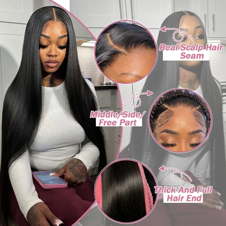 13x6 Black Straight Human Hair Wigs Transparent 100% Lace Frontal Wig For Women Choice 30 40 Inch Brazilian Wig Cheap on sale