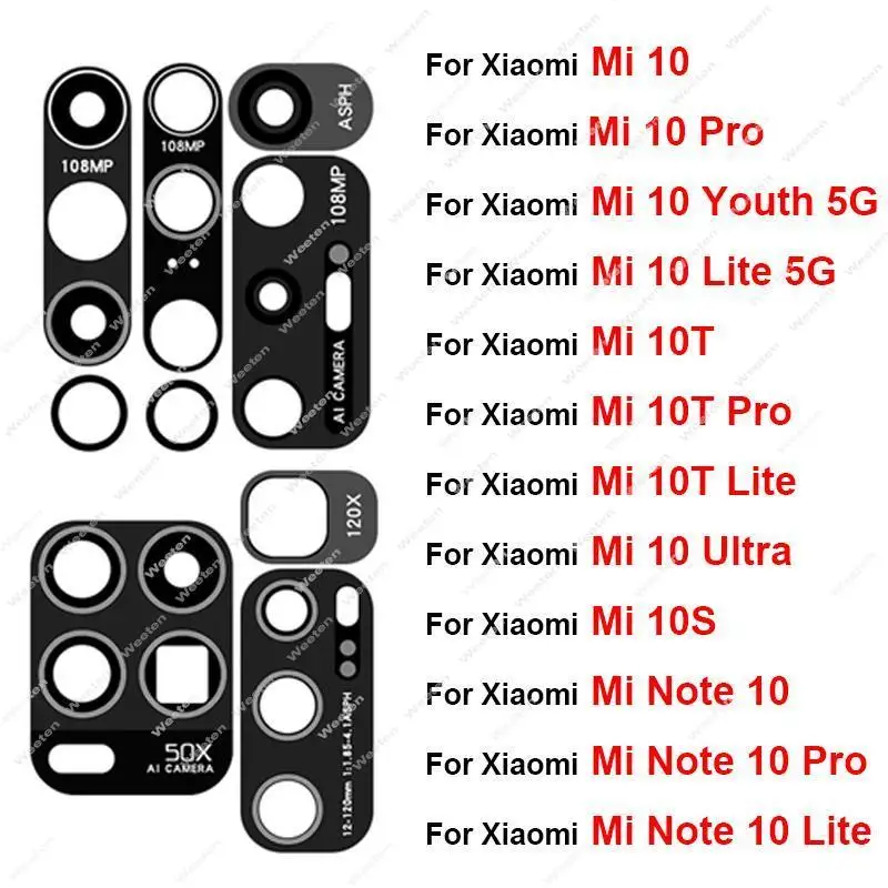 For Xiaomi MI 10S 10i Mi 10 Pro Ultra Lite 10T Lite Mi Note 10 Pro 5G Rear Back Camera Glass Lens Adhesive Sticker Parts